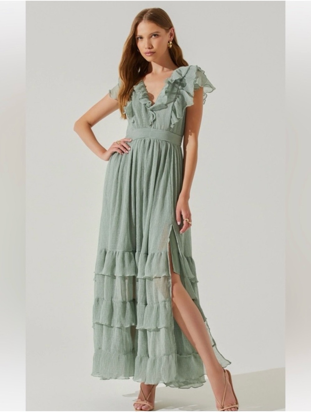 Astr The Label Sage Ruffle Tiered V-Neck Maxi Dress